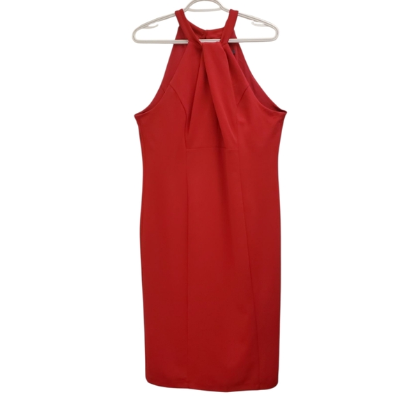 Julia Jordan Red Halter Neck Sleeveless Sheath Dress Party Cocktail Career - Picture 6 of 14